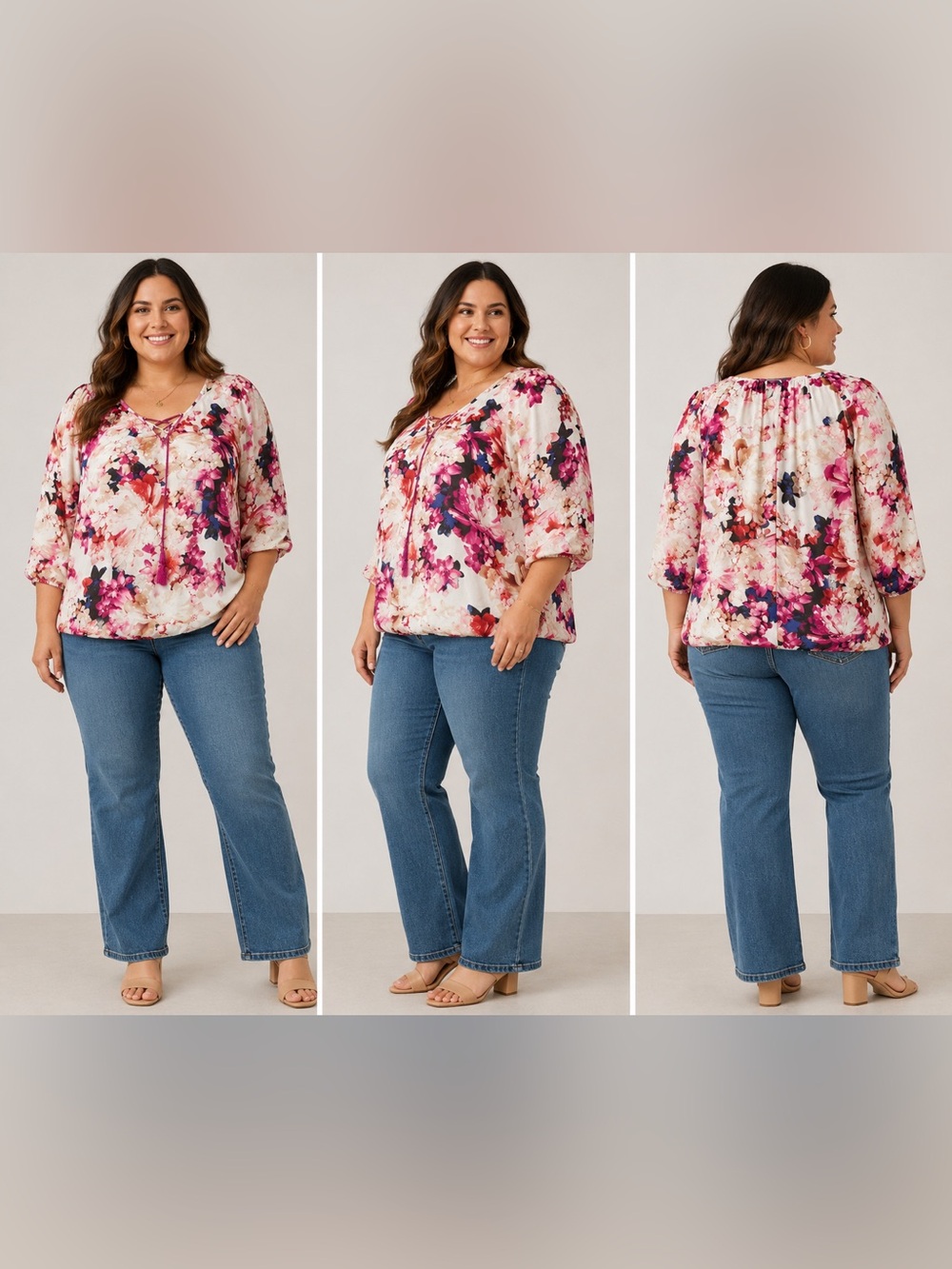 Lane Bryant Floral Tassel Tie Peasant Blouse 18/20